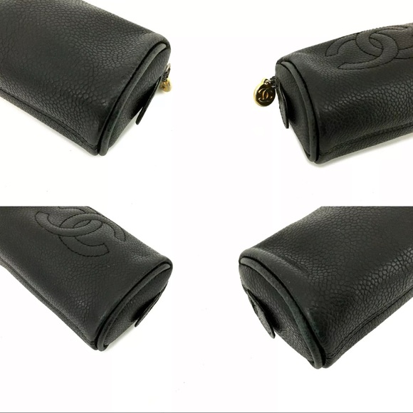 AUTH CHANEL CC Logo Caviar Skin Cosmetic Pouch Mini Bag - Picture 6 of 7